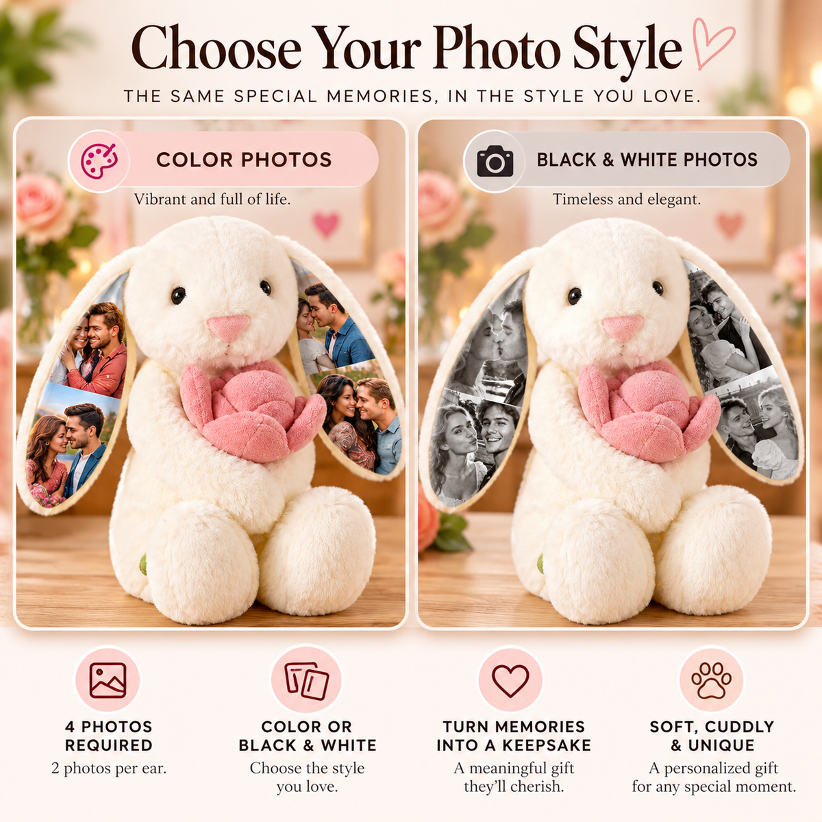 Custom Photo Ears Bunny - Personalized Plush Gift