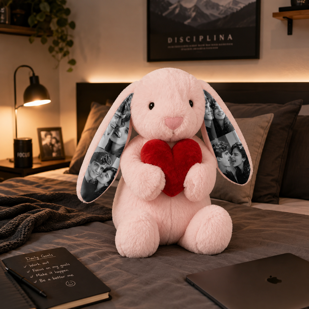 Custom Photo Bunny Plush – Personalized Picture Gift for Couples, Anniversary & Valentine’s Day Gift