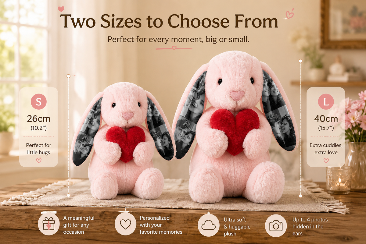 Custom Photo Bunny Plush – Personalized Picture Gift for Couples, Anniversary & Valentine’s Day Gift