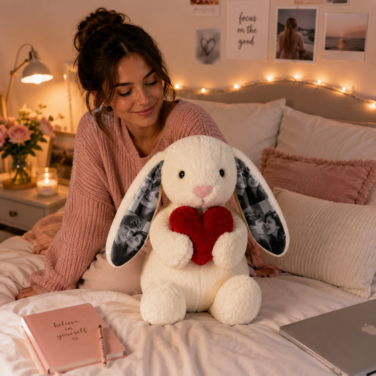 Custom Photo Bunny Plush – Personalized Picture Gift for Couples, Anniversary & Valentine’s Day Gift