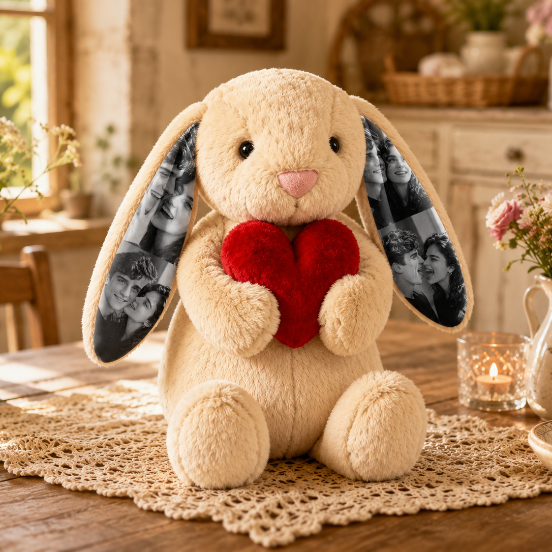 Custom Photo Bunny Plush – Personalized Picture Gift for Couples, Anniversary & Valentine’s Day Gift